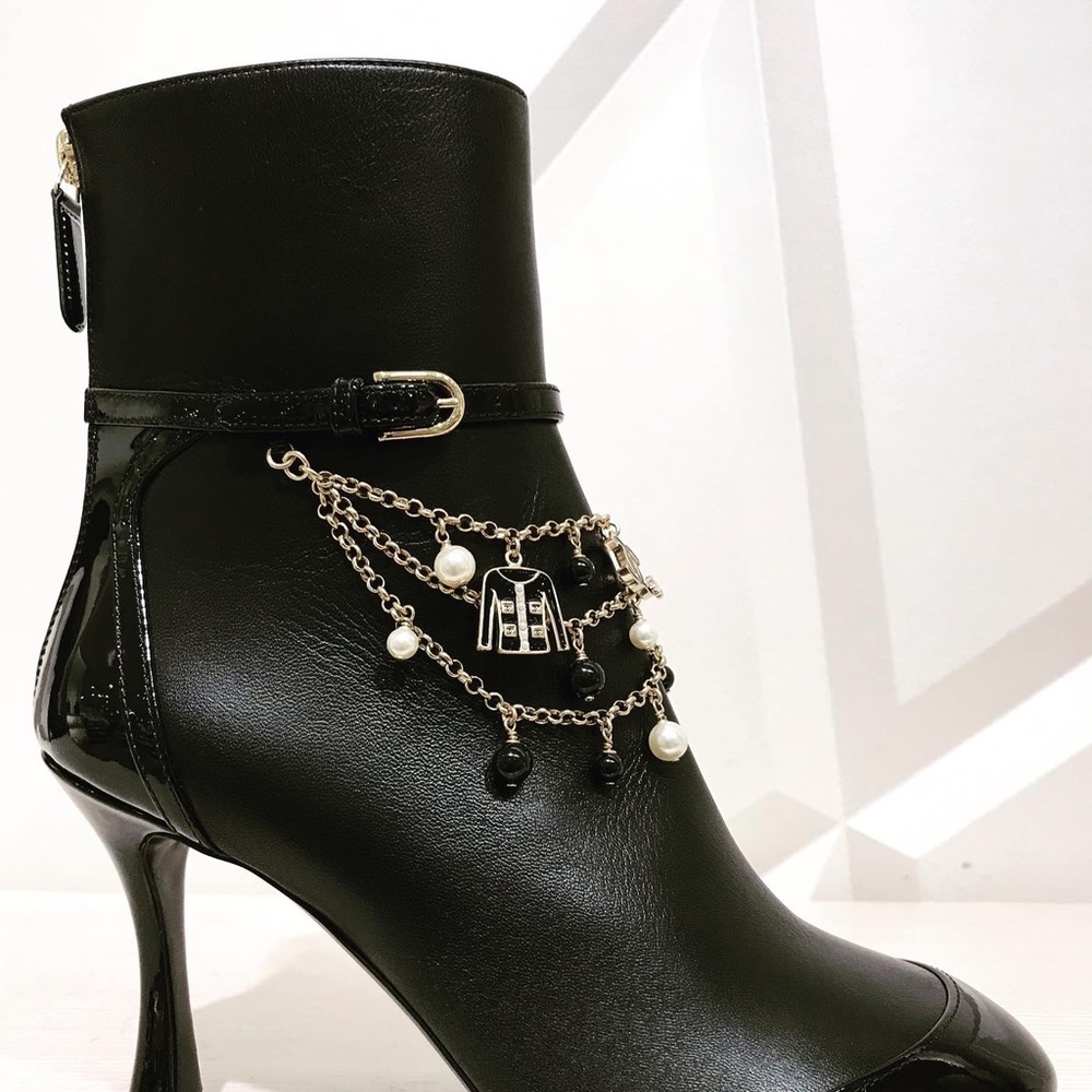 Chanel lambskin & patent calfskin black ankle boot
